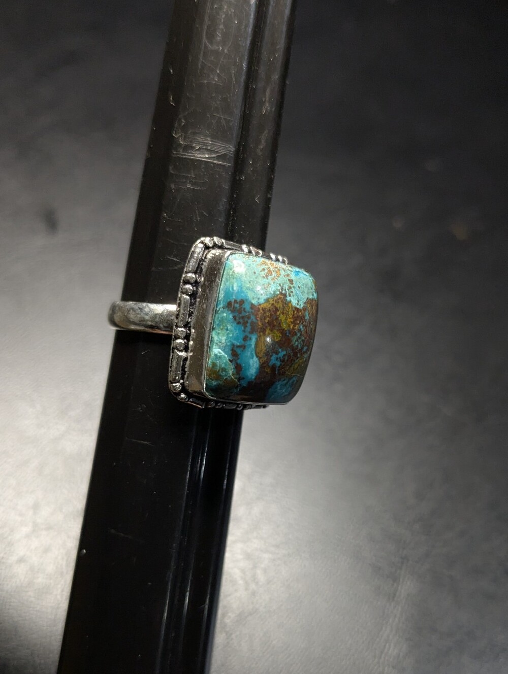 Handcrafted Natural Azurite Cushion Ring (8) - Picture 7 of 12